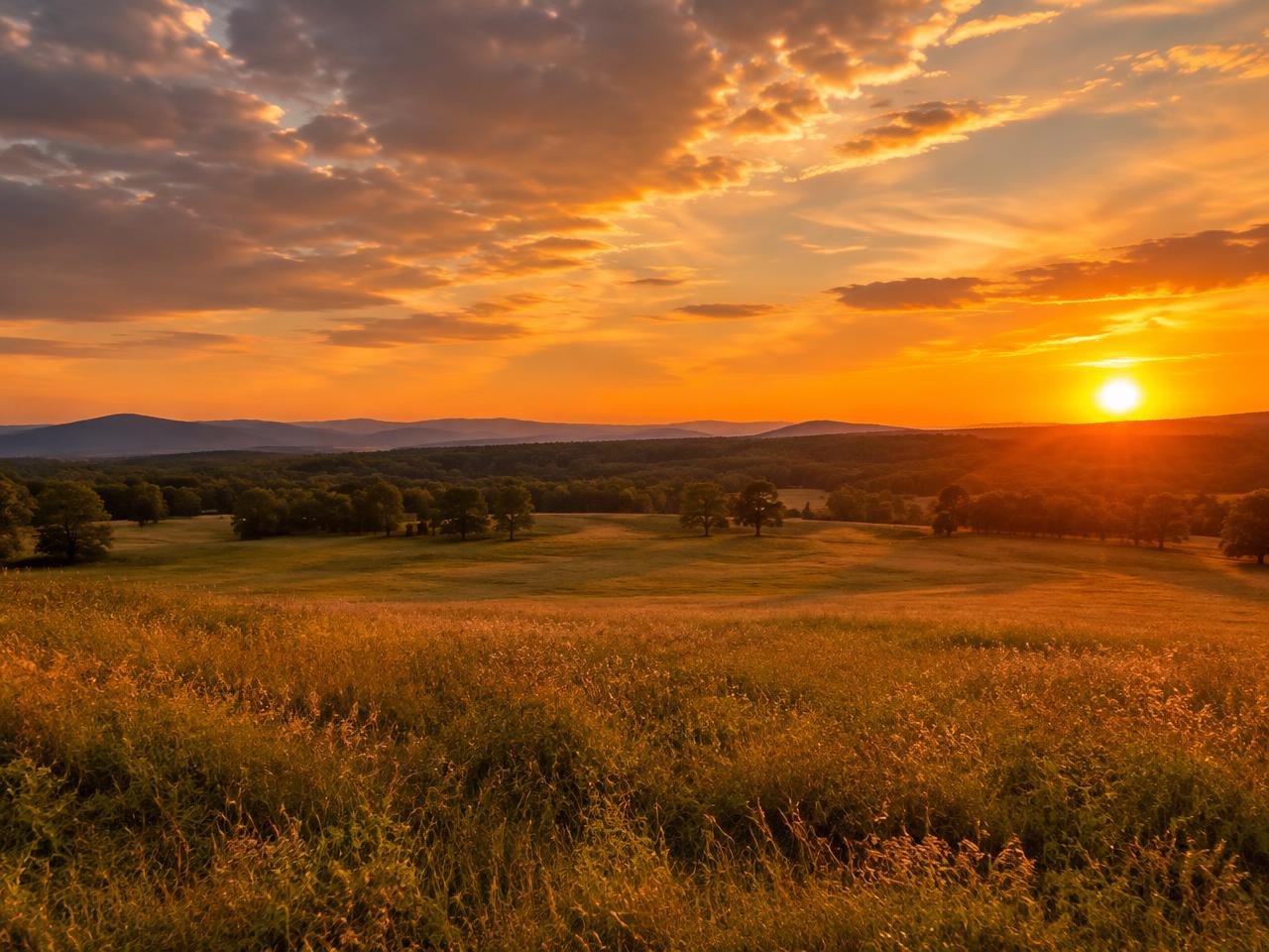 Scenic wide acreage at sunset